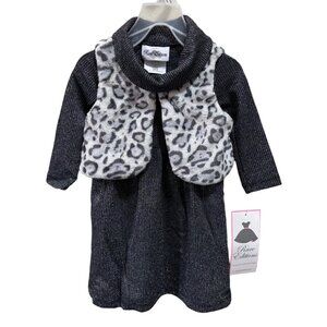 Rare Editions‎ Toddler Girls Size 3T Cowl Neck Dress Animal Print Fur Vest